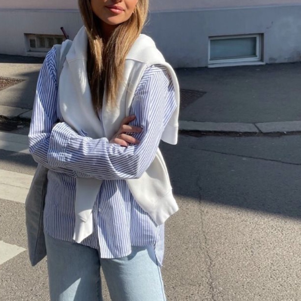 Zara Blue Striped Oversized Button Down Shirt